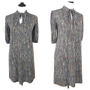 Veronica M Short Dress Bow Tie Neck Size S Retro Polka Dot Office‎ Stretch